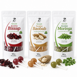 Sucettes Naturafri — Bissap Miel · Baobab · Moringa